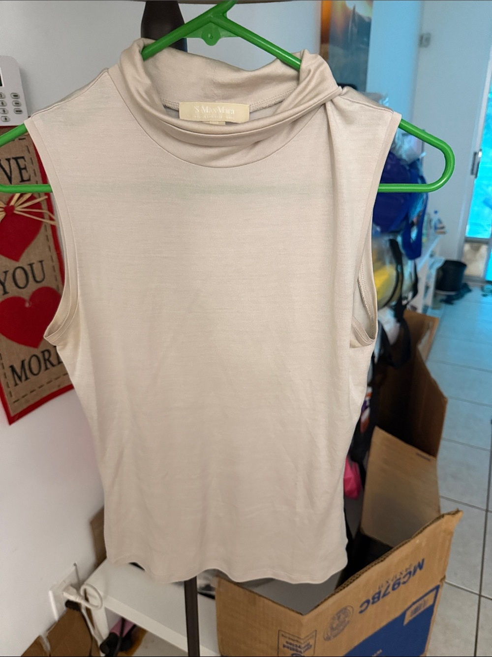 MaxMara Sleeveless Mock Neck Camisole in Light Beige